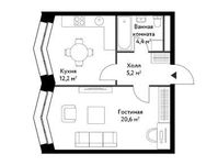 Планировка 1-комнатной квартиры, 42,4 м2