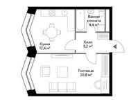 Планировка 1-комнатной квартиры, 42,8 м2