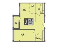 Планировка 2-комнатной квартиры, 63,7 м2