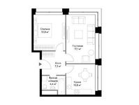Планировка 2-комнатной квартиры, 53,4 м2