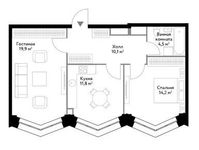 Планировка 2-комнатной квартиры, 60,5 м2