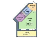 Планировка квартиры студии, 40,5 м2