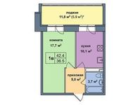 Планировка 1-комнатной квартиры, 42,4 м2