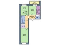 Планировка 3-комнатной квартиры, 62,8 м2