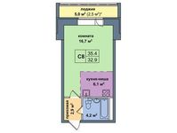 Планировка квартиры студии, 35,4 м2