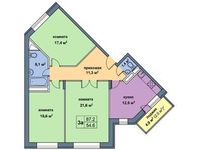 Планировка 3-комнатной квартиры, 87,2 м2