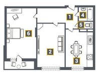 Планировка 2-комнатной квартиры, 64 м2