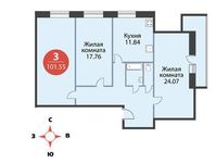 Планировка 3-комнатной квартиры, 101,55 м2