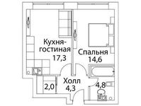 Планировка 2-комнатной квартиры, 45,5 м2