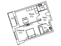 Планировка 1-комнатной квартиры, 51,3 м2