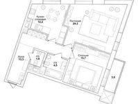 Планировка 2-комнатной квартиры, 74,4 м2