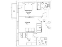 Планировка 2-комнатной квартиры, 71,4 м2