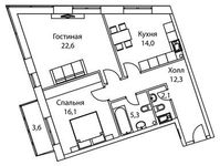 Планировка 2-комнатной квартиры, 74,9 м2