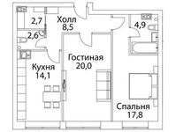 Планировка 2-комнатной квартиры, 74,3 м2