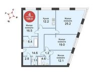 Планировка 4-комнатной квартиры, 120 м2