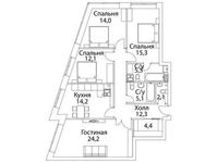 Планировка 4-комнатной квартиры, 110,7 м2