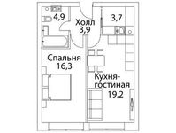 Планировка 2-комнатной квартиры, 49,2 м2