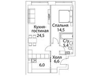 Планировка 2-комнатной квартиры, 58,4 м2
