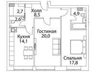 Планировка 2-комнатной квартиры, 74,2 м2