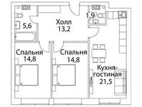 Планировка 3-комнатной квартиры, 74,2 м2