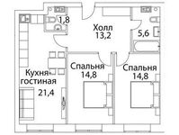 Планировка 3-комнатной квартиры, 74,4 м2