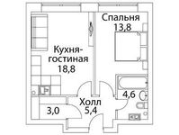 Планировка 2-комнатной квартиры, 46,7 м2