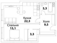 Планировка 2-комнатной квартиры, 57,1 м2