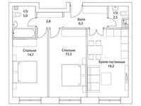 Планировка 3-комнатной квартиры, 69,2 м2
