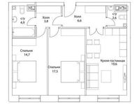 Планировка 3-комнатной квартиры, 71,5 м2