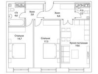 Планировка 3-комнатной квартиры, 71 м2
