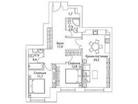 Планировка 3-комнатной квартиры, 77,6 м2