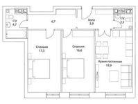 Планировка 3-комнатной квартиры, 76,4 м2