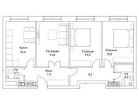Планировка 3-комнатной квартиры, 78,4 м2