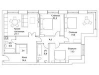 Планировка 4-комнатной квартиры, 104,6 м2