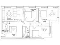 Планировка 4-комнатной квартиры, 107,4 м2