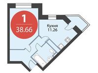 Планировка 1-комнатной квартиры, 38,66 м2