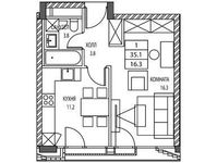 Планировка 1-комнатной квартиры, 35,1 м2