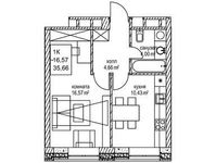 Планировка 1-комнатной квартиры, 35,66 м2