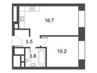 Планировка 1-комнатной квартиры, 34,2 м2
