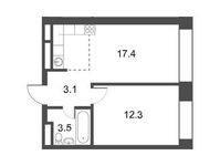Планировка 1-комнатной квартиры, 36,38 м2
