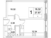 Планировка 1-комнатной квартиры, 37,87 м2