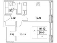 Планировка 1-комнатной квартиры, 38,04 м2