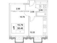 Планировка 1-комнатной квартиры, 38,46 м2