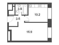 Планировка 1-комнатной квартиры, 34,5 м2