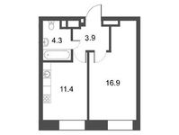 Планировка 1-комнатной квартиры, 36,44 м2