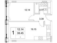 Планировка 1-комнатной квартиры, 38,45 м2