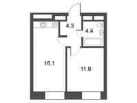 Планировка 1-комнатной квартиры, 36,57 м2