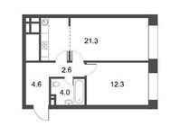 Планировка 1-комнатной квартиры, 44,82 м2