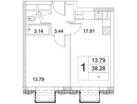 Планировка 1-комнатной квартиры, 38,28 м2