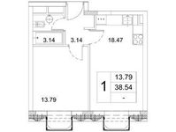 Планировка 1-комнатной квартиры, 38,54 м2